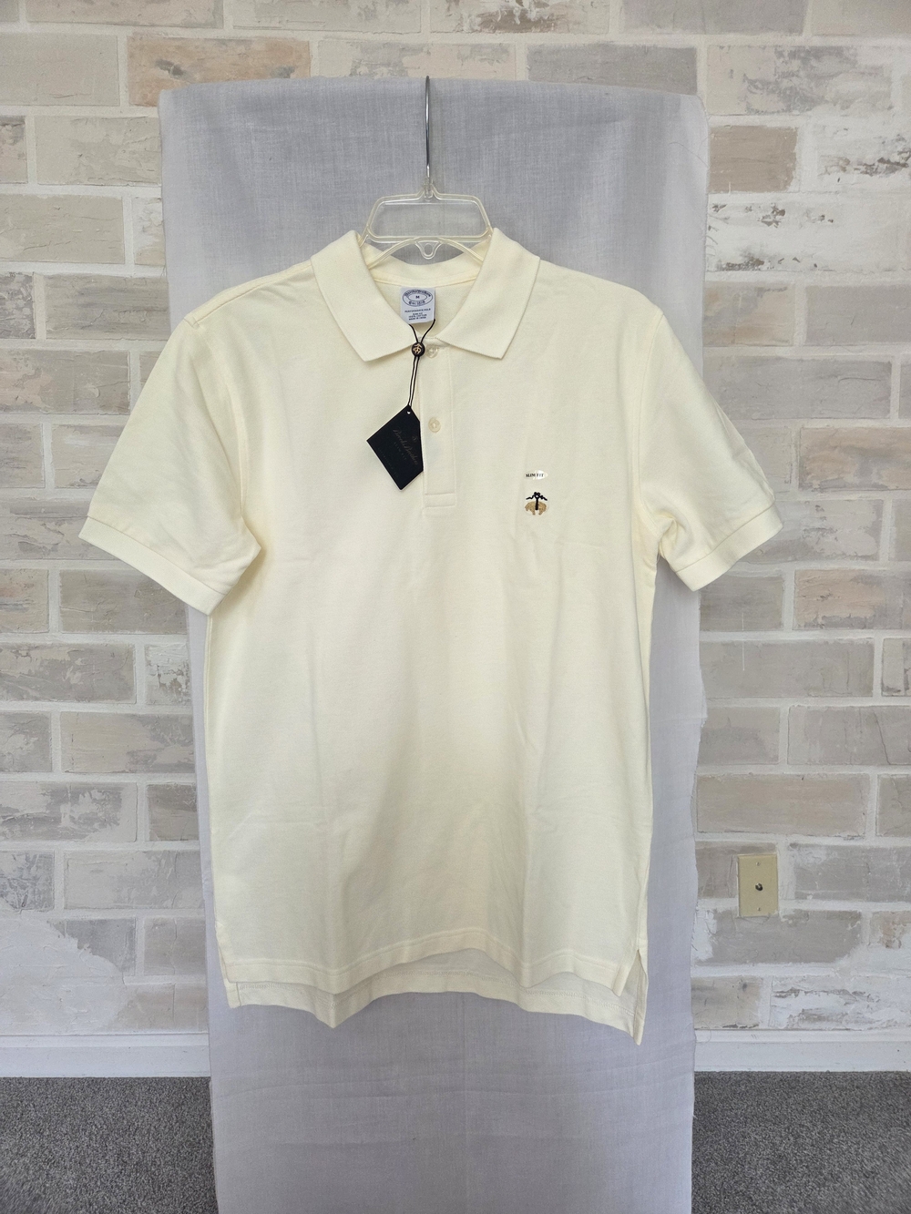 Brooks Brothers Cream Polo with Embroidered Bee Logo